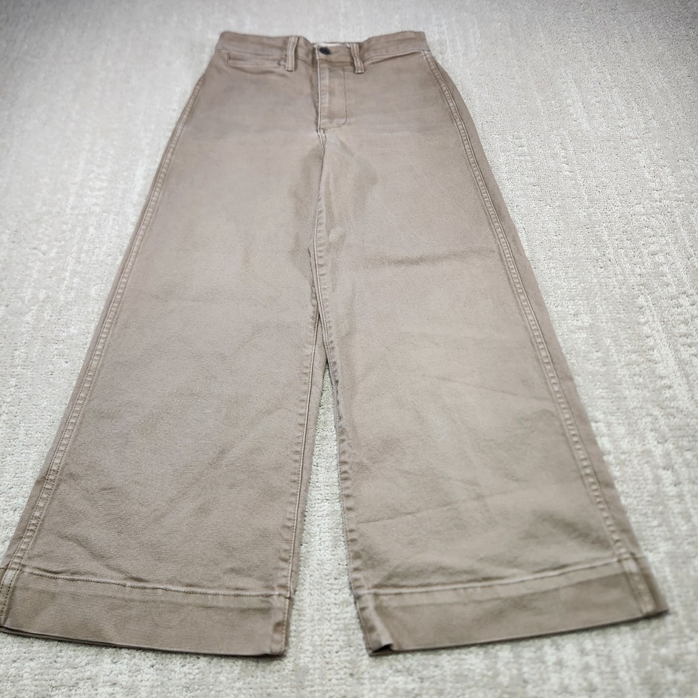 Madewell Pants Women 25 Emmett Wide Leg Crop Hi Rise Beige Stretch Canvas Boho